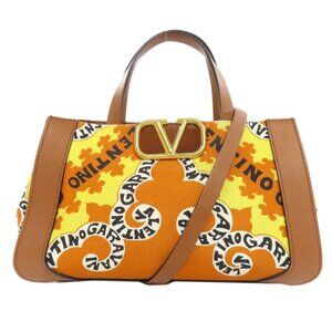 VALENTINO V Bandana Print Handbag Canvas Black